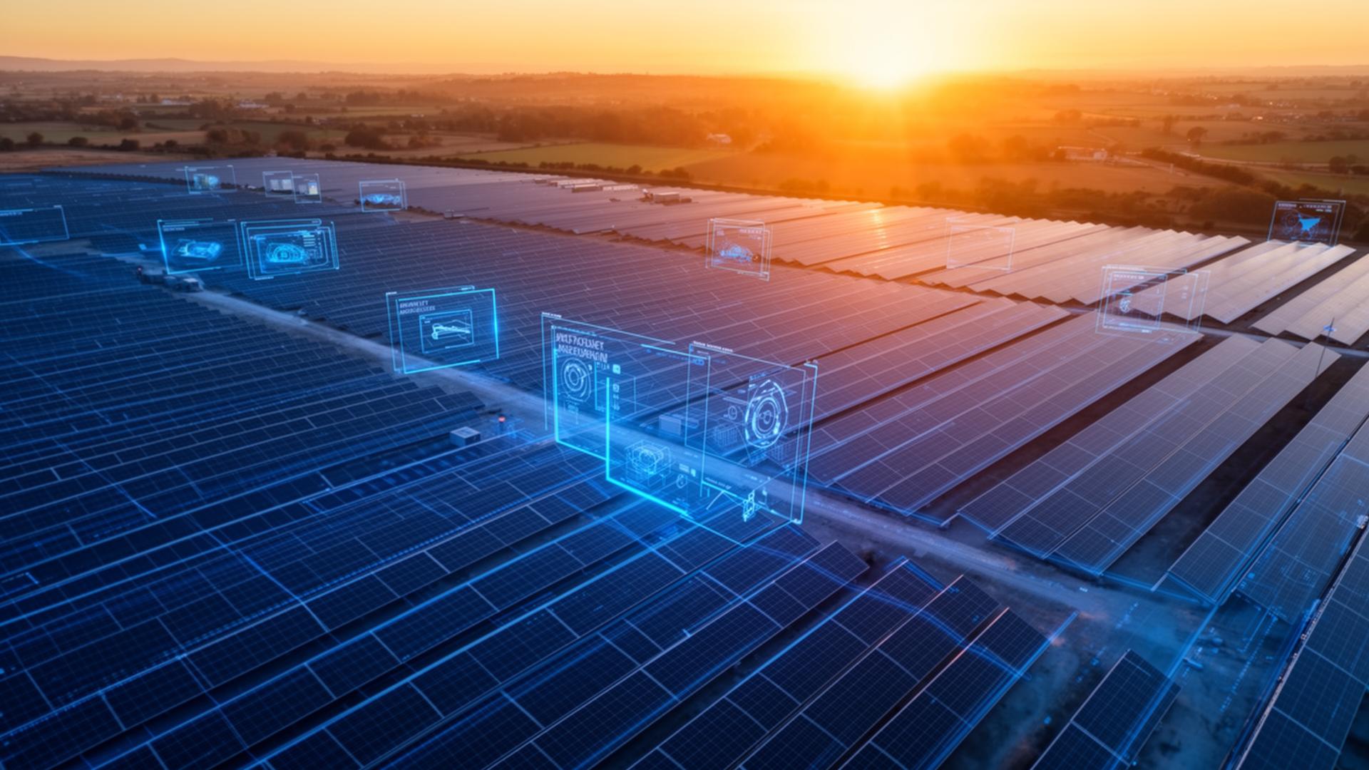 Drone con video analytics AI in volo su un impianto fotovoltaico